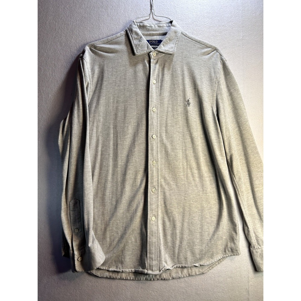 Polo Ralph Lauren Regular Fit XL Gray Solid Cotton Knit Button Dress Shirt
